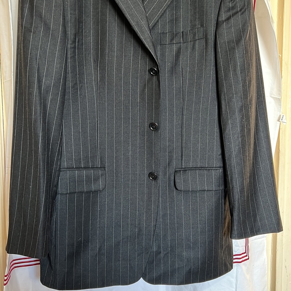 Jones New York.  Dark grey with white pinstripes wool/cashmere